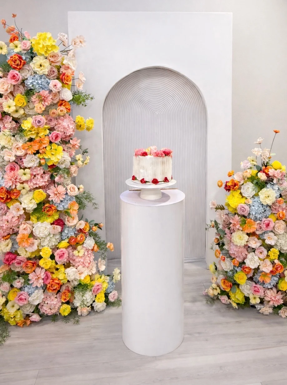 Multicolor floral arch in bright blooms