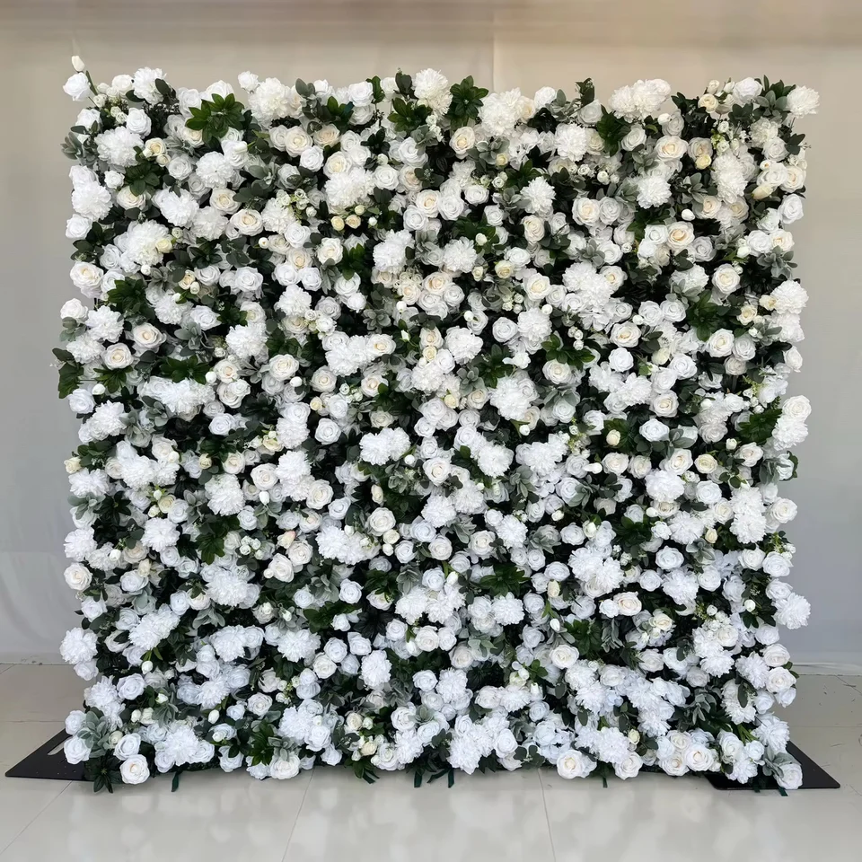 Green and white flower wall with garden greenery
